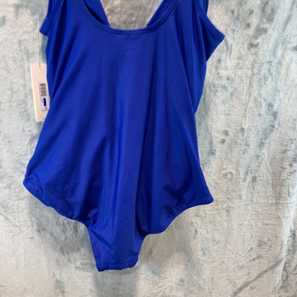 DKNY Womens Ruched Wrap Front One Piece Swimsuit Royal Blue XL DIMMS559 - Picture 6 of 8